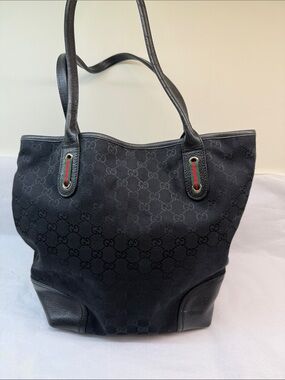 Gucci Black GG Canvas Tote with Signature Web Accents